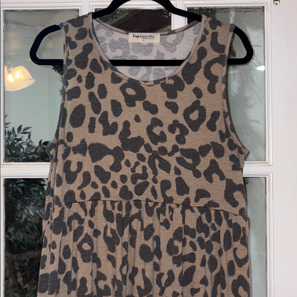 Impressions Neutral Leopard Print Sleeveless Maxi… - image 3